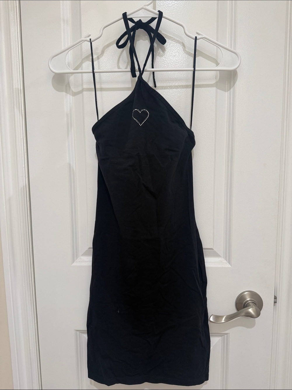 H&M Divided Black Halter Mini Dress with Rhinestone Heart